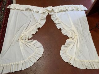 2 - Pair Vtg Ivory 100 Cotton Country Ruffled Priscilla Curtains Pristine 36x61 " L
