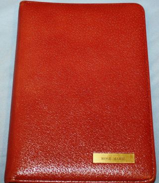 Classic Desk 7 - 3/4 " Ring Red Pigskin Leather Day - Timer Open Simple Planner Vtg