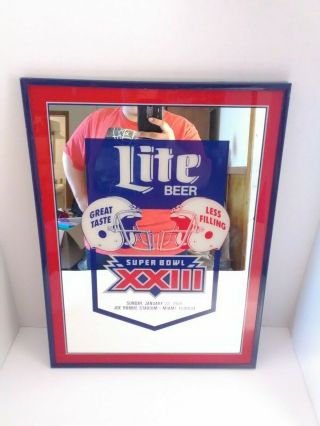 Vintage Lite Beer Bar Mirror Sign Bowl Xxiii 1989 49ers Bengals Joe Robbie
