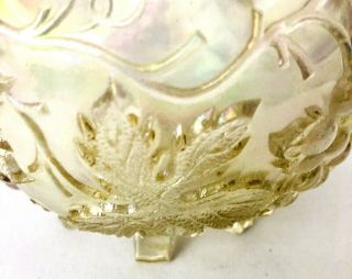 Vintage Iridescent Carnival Glass Footed Rose Bowl Ruffled Top Grapes and Leaves 2
