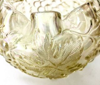 Vintage Iridescent Carnival Glass Footed Rose Bowl Ruffled Top Grapes and Leaves 5