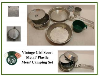 Vintage Girl Scouts Camping Mess Kit Aluminum Pan Cooking Set Shape