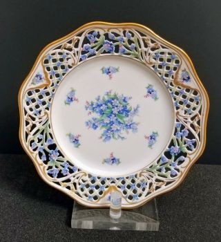 Vintage Shumann Bavaria Germany Porcelain Forget Me Not Reticulated Plate 8 1/4 "