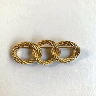 Vintage Christian Dior Gold Plated Triple Loop Brooch Pin Signed