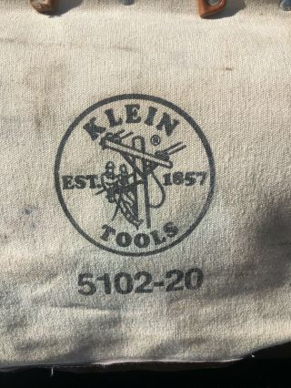Vintage Klein 5102 - 20 Canvas and Leather Tool Bag Lineman 5