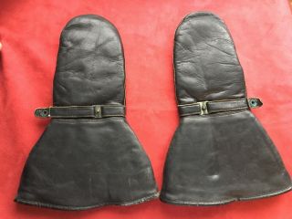 Vintage Leather Shearing Lined Motorcycle/auto Gauntlet Mitten - ? Early 1900 