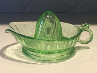Vintage Green Depression Glass Juicer Reamer With Spout