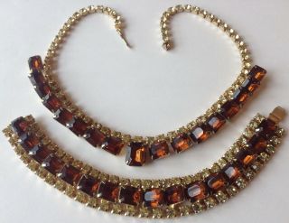 Vintage Juliana Topaz And Yellow Rhinestone Necklace And Bracelet