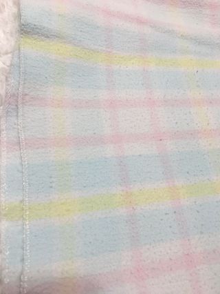 Vintage Carters Flannel Blanket Baby Plaid Yellow Pink Blue Receiving Blanket
