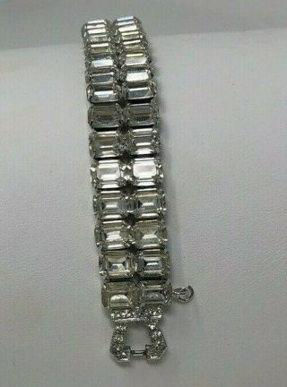 Vintage Weiss Signed Baguette Double Row Rhinestone Bracelet 7 In