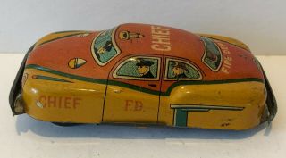 Vintage Tin Litho Friction Fire Chief Car – Japan – 1950’s