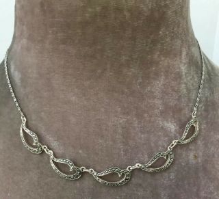 Vintage Jewellery Art Deco Sterling Silver And Marcasite Link Necklace