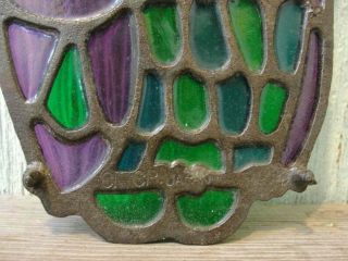 Vintage Stained Glass Owl Trivet Retro Farmhouse Decor Purple Blue Green Metal 3