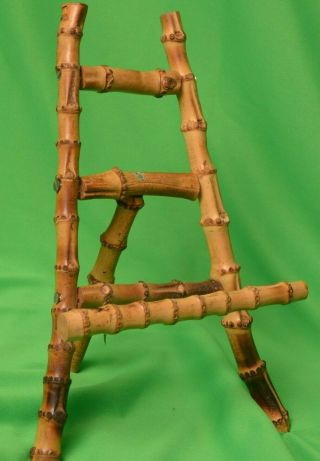 Vintage 12 " Burnt Bamboo Wood Easel Display For Small Art Books Plates