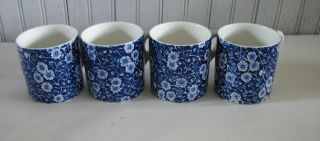 Vtg 4 Calico Mugs Cups Staffordshire England Royal Crownford Stamp Blue White