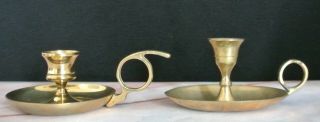 Vintage Set Of 2 Brass Finger Loop Candlestick Holders