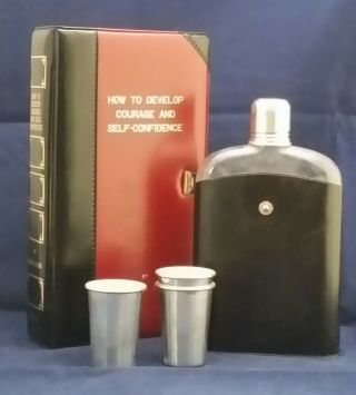Vintage 1968 Hidden Flask Set Book How To Develop Courage And Self - Confidence
