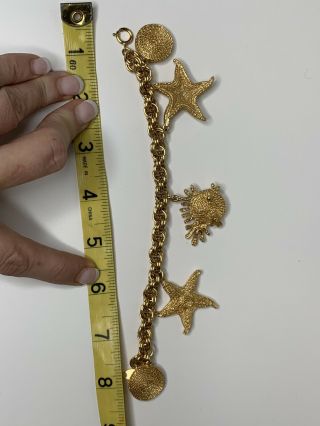 Trifari Vintage Costume Gold Tone Ocean Starfish Shells Fish Charm Bracelet 4