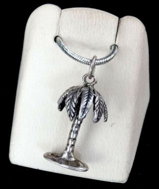 Very Detailed 3d Palm Tree Vintage Sterling Silver Charm For Bracelet / Nos