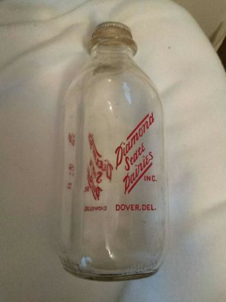 Vintage Milk,  Diamond State Dairies,  Inc,  Dover,  Del.  Sq,  Qt,  Red Pyroglaze