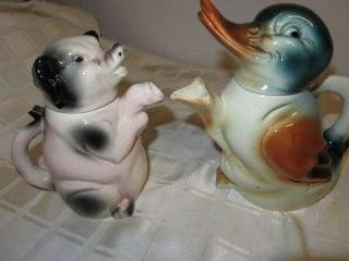 Vintage Pair Erphila Piggy & Mallard Duck Teapots