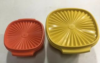 Tupperware Vintage 2 Harvest Servalier Bowls Instant Seal Lids Yellow Orange