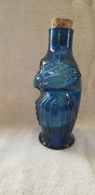 Vintage 60 ' s VIKING GLASS Blue Barn Owl Bottle - 7 1/2 