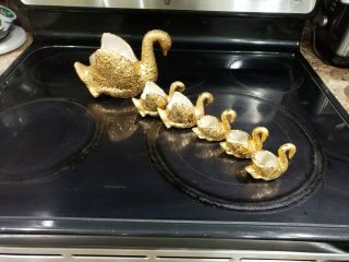 Vintage Decor 22 K Weeping Bright Gold Swan Gold Craft Usa Hand Decorated