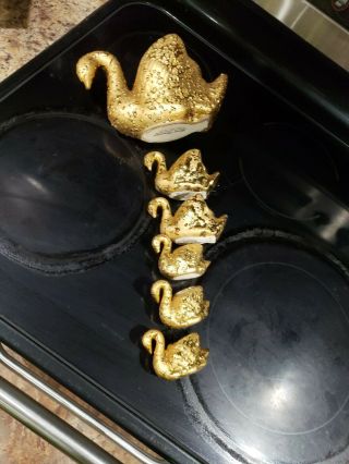 Vintage Decor 22 K Weeping Bright Gold Swan Gold Craft USA Hand Decorated 5