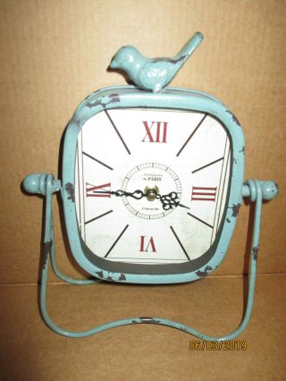 Farmhouse French Country Shabby Chic Blue Vintage Metal Stand Desk Clock