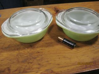 2 Vintage Pyrex Lime Green Mini Casserole W/lids Fridge Dish 080 8 Oz
