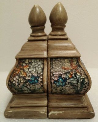 Vintage Bookends With Cracked Stained Glass Design