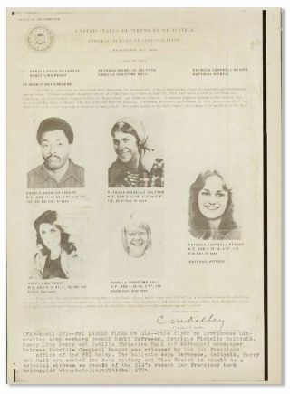 [symbionese Liberation Army] Press Photo: Fbi Issues Flyer On Sla 1974