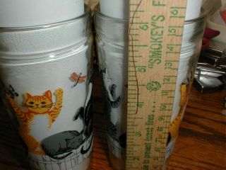 2 Vintage Glasses Dancing Cats on Fence Anchor Hocking Jelly Jars Drinking 4