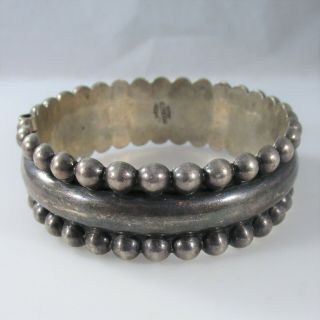 Mexico Hinged Bangle Bracelet Vintage Signed Sterling Silver 51g | 7.  5 "