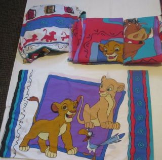 Vintage Disney Lion King Twin Flat Fitted Bed Sheets Simba Craft Fabric Set J52