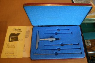 Vintage Depth Micrometer Set In Case With Instructions By Central