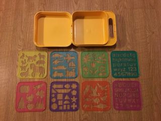 8 Vintage Tupperware Stencils With Yellow Storage Box Container