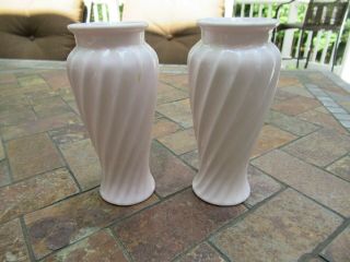 Vintage Pink Milk Glass Vases,  A Pair (2)