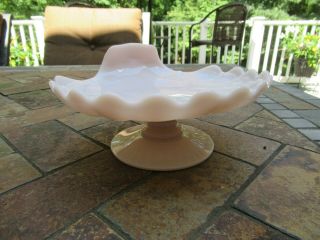 Vintage Pink Milk Glass Vase Shell Design Pedestal Bowl