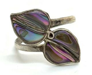 Vintage Adjustable Sterling Silver Abalone Ring Signed Jmm Mexico 925