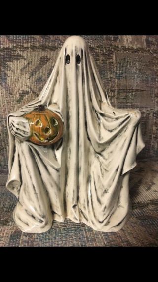 Vintage Halloween Decoration Statue 1972 German Ghost Pumpkin Ceramic Figure