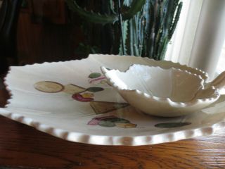 Vintage Pottery leaf Shaped Shellfish Serving Dish or Chip and Dip USA 4