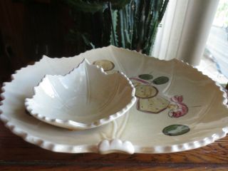 Vintage Pottery leaf Shaped Shellfish Serving Dish or Chip and Dip USA 5