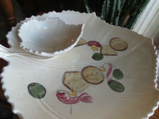 Vintage Pottery leaf Shaped Shellfish Serving Dish or Chip and Dip USA 8