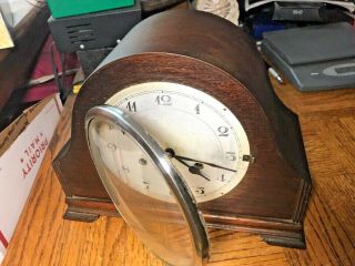 Vintage English Oak Cased Mantle Clock With Great Sounding Chimes.  -