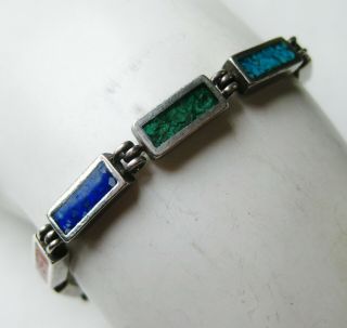 Vtg Sterling Silver Dakota West Southwestern Turquoise Inlay Panel Link Bracelet