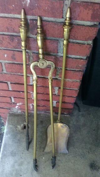 Vintage 3 Piece Brass Fireplace Tools No Base