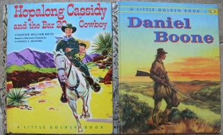 2 Vintage Little Golden Books Hopalong Cassidy & Bar 20 Cowboy,  Daniel Boone