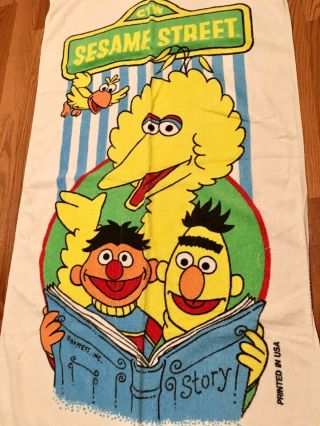Vintage Sesame Street Beach Towel 80s TV Cartoon Promo Big Bird Bert Ernie 3